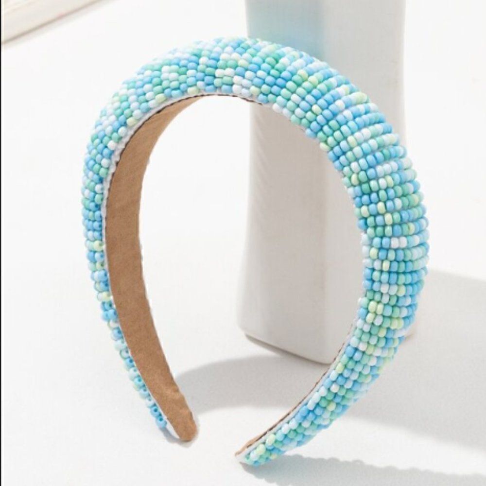 Gorgeous Blue and White Beaded Cushion Headband So on Trend!